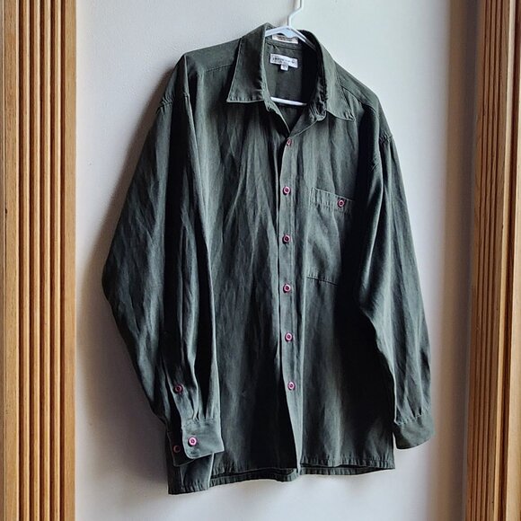 Pierre Cardin Green Faux Suede Button Down Shirt Size Large - Picture 4 of 13